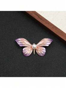 Broche de mariposa de esmalte degradado de lujo, broche elegante vintage con decoración de cristal de rinoceronte chapado en oro de aleación para mochila escolar