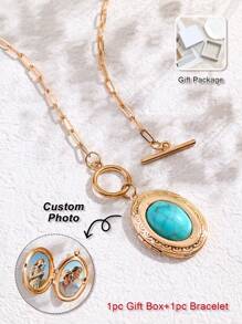 Custom Photo Necklace, Vintage Women Brass Pendant Necklace With Southeast Asian Style, Personalized With Family, Friends, Lover, Kid, Pet Photos, Birthday, Thanksgiving Gift For Mom, Meaningful Commemorative Necklace