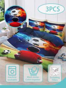1/3 件双面足球梦儿童床上用品冠军游戏双面羽绒被套套装适合男孩女孩足球爱好者