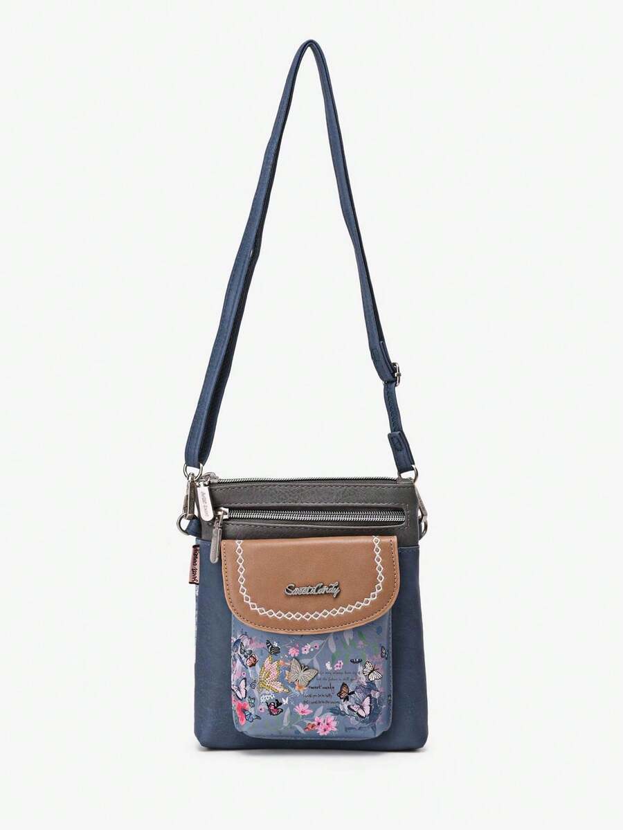 Sweet & Candy Women's Messenger Bag Pu Leather Cute Fun Print Butterfly Original Design Light To Carry Travel School Commuting Retro College Exquisite Commuting - Bleu (Blue) - View 1