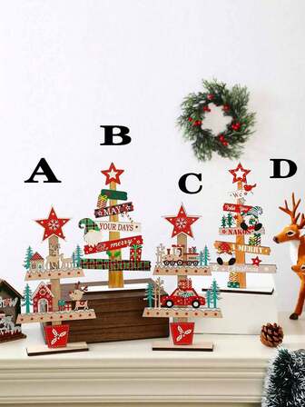 1件圣诞装饰品，含组装底座，木质装饰，迷你木质桌面圣诞树摆件，适用于晚宴、咖啡桌、家居装饰、圣诞装饰、房间装饰、冬季装饰