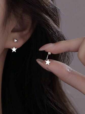 1 对女士星形螺丝耳钉，睡眠愈合穿孔耳环，独特耳骨耳钉珠宝，礼物