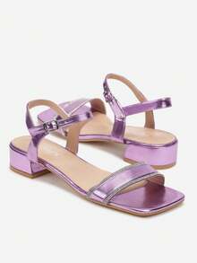 Low Heel Sandals With Zirconia For Daily Wear - Purple - View 3