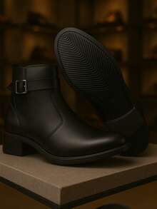 MR TRY SHOES Bota Cano Curto Feminina Salto Quadrado Coturno Botina Bico Redondo Preto e Marrom - Preto - Visão 4