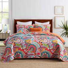100% Cotton Orange Paisley Bedspread Set – Soft & Breathable Coverlet Set (3Pcs),Wedding Items,Valentines Day Home Bed Room Decor,Easter Gifts,All Season - 橘色 - 查看 9