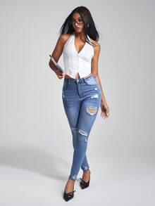 Jeanoix Ripped Detail Skinny Jeans Ripped Jeans