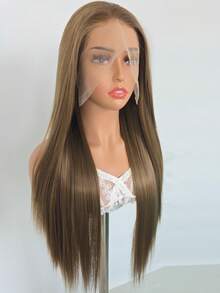 13x4 Lace Front Synthetic Wig, 24 Inch Linen Brown High Temperature Fiber Free Style Wig Suitable For Everyday Wear - Linen Brown - View 4