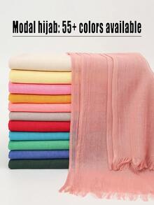 1 chiếc khăn trùm đầu Modal Hijab 50+ màu tùy chọn, mềm mại, nhẹ, chống trượt, thoáng khí, có tua rua thanh lịch dành cho nữ, thiết yếu để mặc hàng ngày với váy Abaya - Khăn trùm đầu Modal - Xem 4