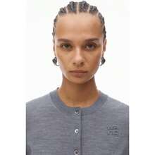 Alexander Wang Logo Cropped Cardigan In Superfine Merino - Default - View 6