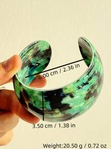 1 pieza Elegante brazalete ancho de resina verde retro, brazalete personalizado de moda y encantador