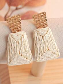 1 paire de boucles d'oreilles en herbe de pampa en alliage trapézoïdale à la mode pour femmes, accessoires de fête