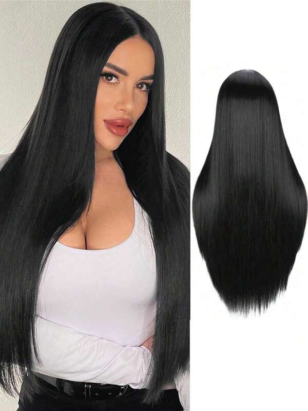 Long Straight Black Wigs For Women, Synthetic Black Straight Wig, Black Long Hair Wigs 76.2 Cm (Black)