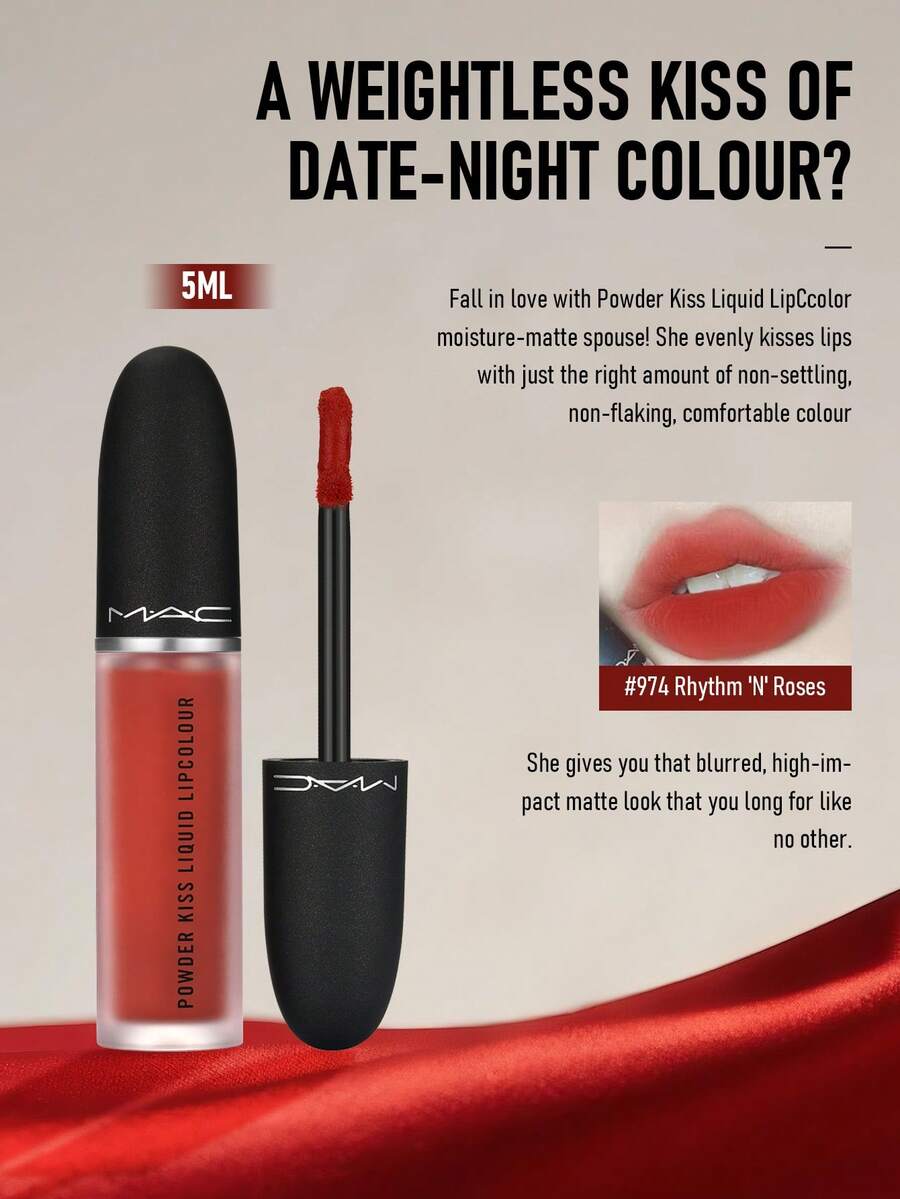 Mac Polvo Beso Líquido Pintalabios para Damas 5ml/0.17 Oz # Rhythm 'N' Roses Maquillaje - Ritmo y rosas - Ver 1