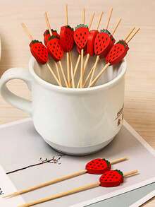 50件/20件草莓水果纸杯蛋糕竹签装饰，户外水果开胃菜竹签用于婚礼装饰生日装饰周年纪念夏季水果装饰用品