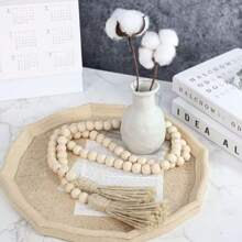 1pc Wood Bead Garland With Tassels, Home Decor, Natural Wooden Bead Garland, Perfect For Primitives, Room Decor, Country,Vintage Art, Home And Outdoor Decorations,Farmhouse Style Decor, It's A Nice Add To Decorate A Coffee Table