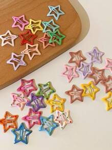 20pcs Colorful Star Barrettes, Multicolor Hair Clips, Cute Snap Hairpins, Star-Shaped Metal Hairpins, Kawaii Hair Accessories, Hollow Small Star Cute Metal Five-Pointed Star Snap Hair Clips, Suitable For Women, Girls And Babies Back To School