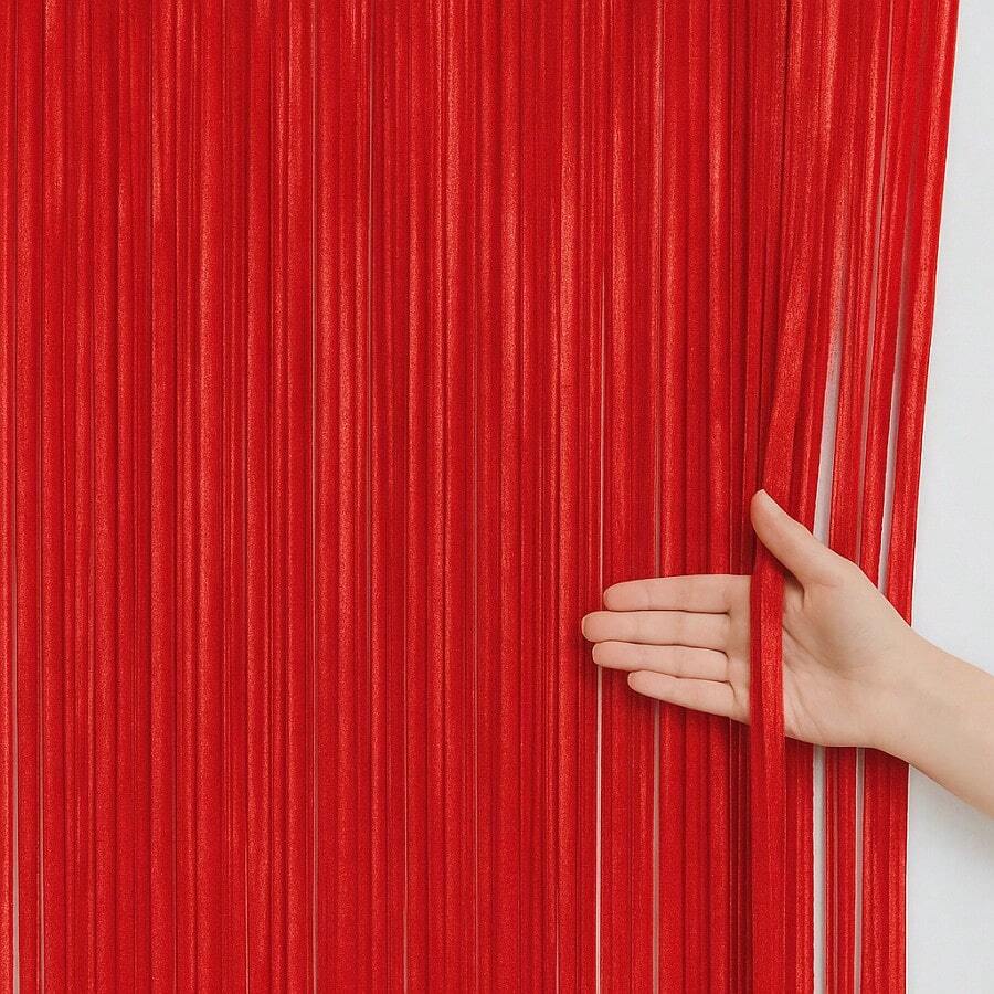 Metallic Plain Fringe Curtain 2m X 1m | Birthday Party Wedding | Various Colors - Rojo - Ver 1