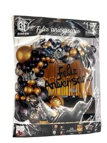 Loren's importados Happy Birthday Balloon Kit With Curtain, Tablecloth And 117 Balloons - 黑色 - 查看 2