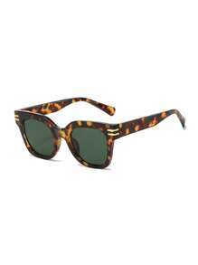 1 Stück Damen Quadratische Leoparden Muster Retro Klassische Mode Brille, Lässig für den Alltag, Sommer, Reise Accessoire