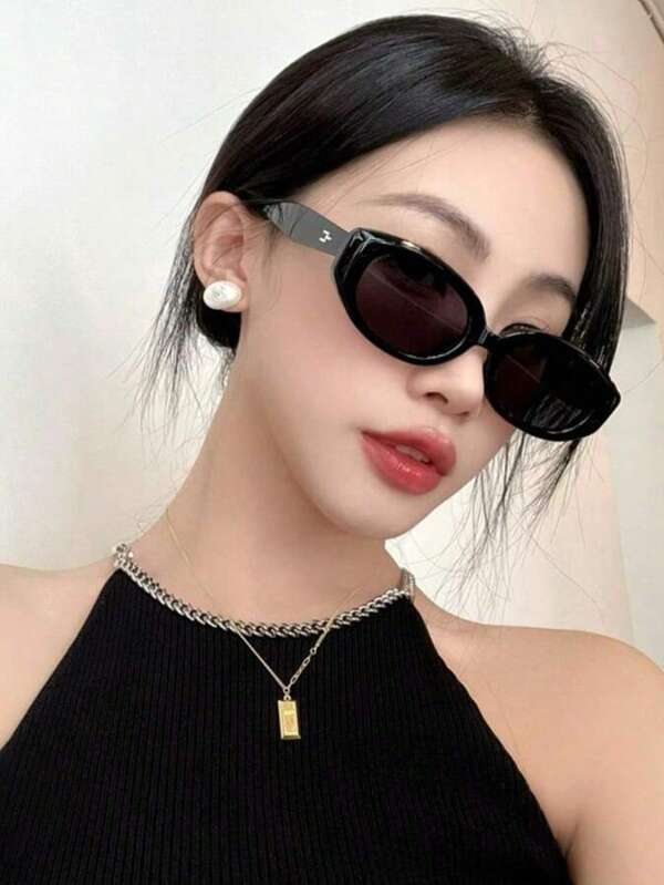 1pc Oval Retro Small Frame Y2K Fashion Glasses For Women, Fashionable Accessory Suitable For Daily Wear, Beach, Photoshoot Without Makeup Preppy Style For Back To School Oval Shape