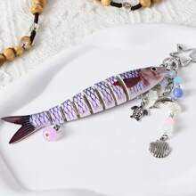 1 pieza Llavero de pez hecho a mano, encantos de bolso de océano, llaveros de océano, llaveros de señuelo de pesca artificial, encantos de peces con cuentas, regalos para pescadores, accesorios escolares y de automóvil, gótico lindo Y2k