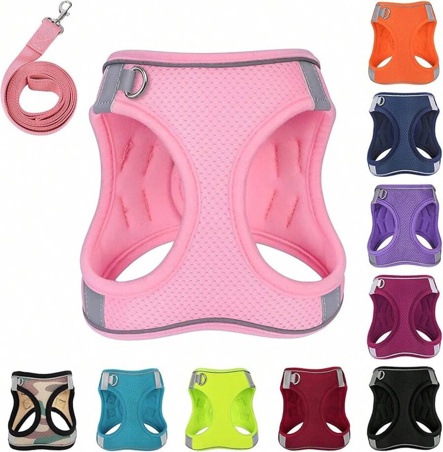 Dog Harness With Leash Set, No-Pull Step-In Reflective Pet Harness With 1 Leash Clips, Adjustable Soft Padded Dog Vest Small Medium Large Dogs, Cats(Bright Red, XXXSmall)8GGY - Hồng - Xem 1