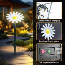 Luces solares de camino - 20 luces de jardín tipo margarita LED, luces decorativas impermeables para exteriores, adecuadas para pared, césped, patio, camino, paisajismo