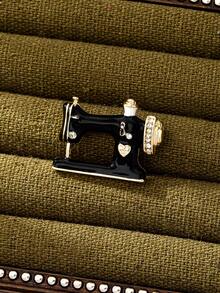 1 件复古珐琅镶嵌水钻缝纫机胸针，女士日常服装配饰，欧美风格 - 黑色 - 查看 13