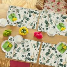 1 juego/1 pieza/4 piezas/6 piezas Manteles individuales con hojas, manteles individuales de plantas acuareladas estacionales de eucalipto, manteles individuales de poliéster lavables a máquina, protección para la mesa, resistente al calor, fácil de limpiar, decoración de mesa, decoración del hogar, disposición de fiestas, protección del escritorio, pueden usarse como regalos, 12x18 pulgadas