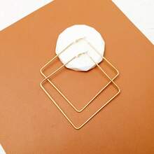 1 Cặp bông tai hình vuông hình học cỡ lớn, bông tai cổ điển thời trang phóng đại cho phụ nữ đeo hàng ngày - Vàng - Xem 2