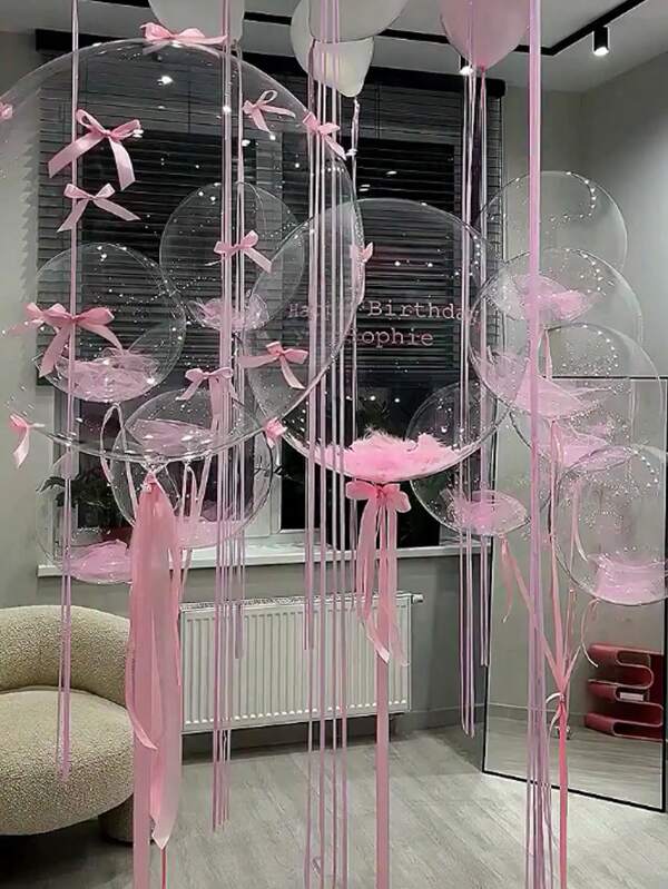 52pcs 20-Inch Pink Feather Balloons With Pink Bows, Suitable For Outdoor Photography, Valentine's Day Decorations, Family Birthday Parties, Weddings Summer Gifts Beach Back To School School Supplies Room Decor