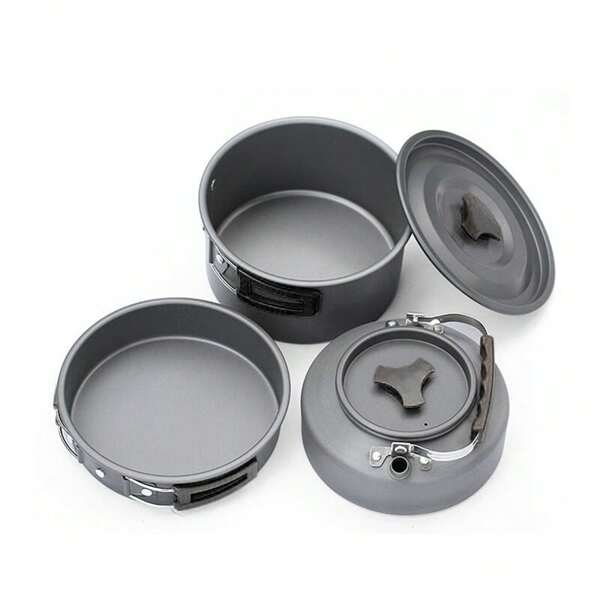 2-3 Person Outdoor Cookware Camping Cookset, Non-Stick Pot, Pan, With Teapot & Kettle