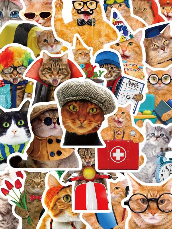 50pcs Cat Stickers Birthday Gift Birthday Decoration Graduation Season Gift For Handbook Diary Book Mug Fridge Skateboard Guitar IPad Decoration Material Stickers Wall Stickers Room Decor Wall Decor Wall Sticker Personalised Stickers