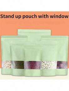 100pcs Frosted Window Zip Lock Bag Reusable Food Subpackaging Bags Cookie Candy Coffee Storage Pouch - Lime Green - View 9