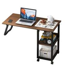 Height Adjustable Overbed Table With Wheels - Mobile Laptop & Bedside Table With 2-Tier Storage, Foldable Design For Bedroom Sofa - 棕色 - 查看 6