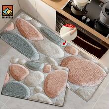 1套/1件/2件仿真石纹浴室防滑垫，仿羊绒材质，蓬松毛绒装饰，适用于浴室、门口、厨房、房间等场合，可机洗，日常装饰，可作为礼物赠送