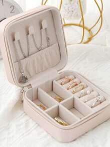 1PC Single Layer Storage Box Ladies Travel Leather Jewelry Box Classic Black Pure White Fashion Pink Storage Box
