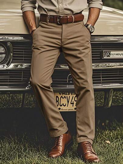 Men's Autumn Suit Pants, Fashionable Minimalist Straight Leg Casual Pants, Loose Minimalist Men's Style, Solid Color Wrinkle-Resistant Straight Leg Trousers