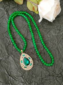 Elegante y lujoso collar de cadena larga con colgante de gota de cristal sintético y rhinestones, accesorio apropiado para suéter, fiesta y ocasión en cualquier temporada