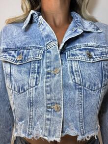 Manon Tanti 做旧水洗短款牛仔夹克 - 淺色水洗藍 - 查看 3