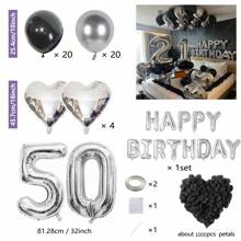MZYI.LINGER 1050/21/200pcs Black & Silver Party Balloons Decorations, Silver Happy Birthday Banner, Chrome Silver Latex Balloons, Silver Heart Shaped Foil Balloons, 1000pcs Black Rose Petals, Suitable For Birthday Party, Birthday Decoration, Anniversary, Home Decor (18th/19th/20th/21st/25th/30th Birthday)