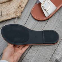2025 New Summer Fashion Vintage Style Buckle Open Toe Flat Beach Sandals - White - View 7