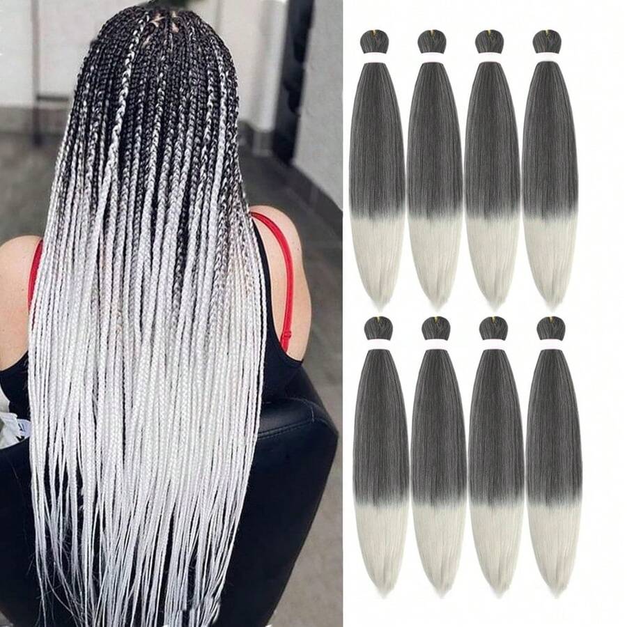Ombre Pre Stretched Braiding Hair 30 Inch 8 Packs Synthetic Crochet Braids Hot Water Setting Professional Soft Texture Synthetic Hair Extensions 30 Inch 1B 27 - 1B/銀灰色(漸層黑色至灰銀色) - 查看 1