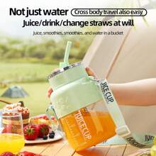 Liquidificador portátil, liquidificador recarregável por USB com canudo, liquidificador de sucos de tamanho pessoal, adequado para milk-shake e gelo picado, equipado com 10 lâminas, mini copo para smoothies com canudo, adequado para fitness, viagens e perda de peso (inclui canudo e corda)