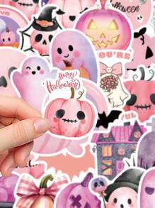 50pcs Pink Halloween Stickers Birthday Gift Birthday Decoration Graduation Season Gift For Handbook Journal Book Mug Fridge Skateboard Guitar IPad Decoration Material Stickers Wall Stickers Room Decor Wall Decor Wall Sticker Personalised Stickers Halloween Decor Home Decor Fall Decor