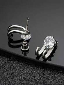 2pcs/Set Stainless Steel Round Shaped Double Prongs Cubic Zirconia Stud Earrings For Men
