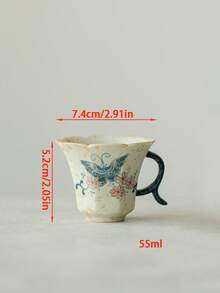 1 件蝴蝶花马克杯，陶瓷（蓝玛瑙）材质，奢华复古手绘花边手柄杯，适用于阿拉伯咖啡、中东茶、土耳其咖啡、下午茶，返校礼物