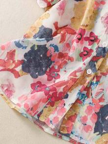 Plus Size Women's Short Sleeve Button-Down Blouse With All-Over Floral Print Lapel Collar - Casual Daily/Festival/Travel Outfits For Spring Summer Fall Evening Occasions