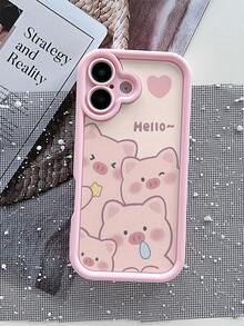 1 件可爱猪设计磨砂防滑手机壳适用于三星、苹果 17/16/15/14/13/12/11/XSMAX/X/XS/XR/7PLUS/8PLUS/7/8/S21/22/23/24/25 - 粉色 - 查看 1