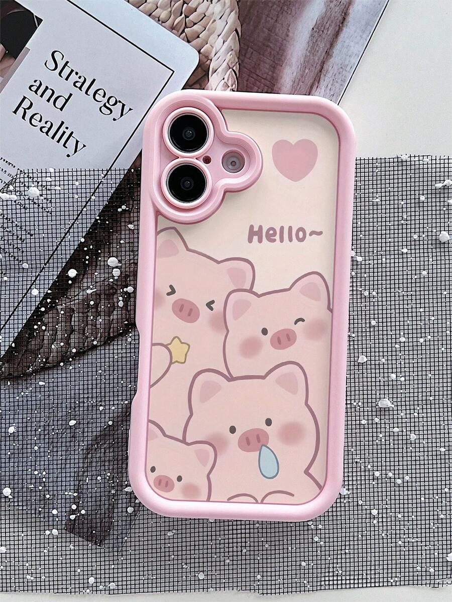 1 件可爱猪设计磨砂防滑手机壳适用于三星、苹果 17/16/15/14/13/12/11/XSMAX/X/XS/XR/7PLUS/8PLUS/7/8/S21/22/23/24/25 - 粉色 - 查看 1